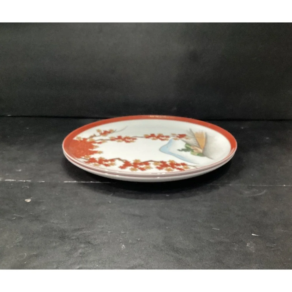 Arita China Art15 Rust Gold Leaves Branches-Trees/Hills-Dinner Plates Set of‎ 2
